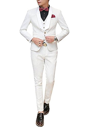 White Patterned Wedding Suits for Men 3 Pieces Groom Tuxedos3