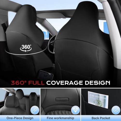 Image of Coverado Front Seat Covers for Tesla Model 3, New Car Seat Covers, Front 2PCS Leatherette Car Seat Cover Seat Protector Custom for Tesla Model 3 2024 2025 New Black