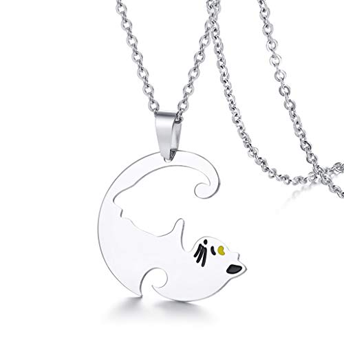 Homyl 1 Par Par Colar De Pingente De Gato Elo Da Cadeia Enigma Amor Charme Jóias Presente