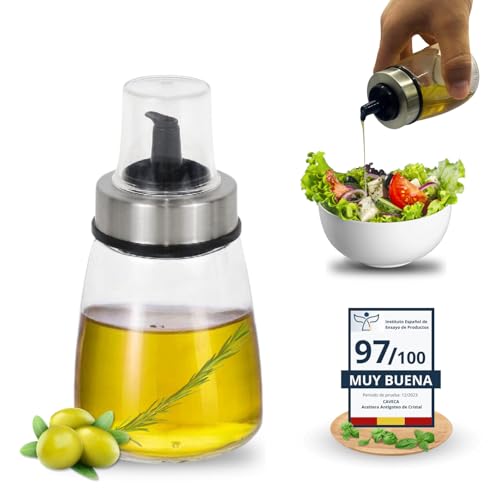 CAVECA Aceitera de Cristal Antigoteo para Cocina 200 ML con Nuevo Vertido + REGALO, Aceitera Tradicional de Vidrio 100% Reciclado y Fabricada en España, Dispensador de Aceite Cocina, Botella Cristal