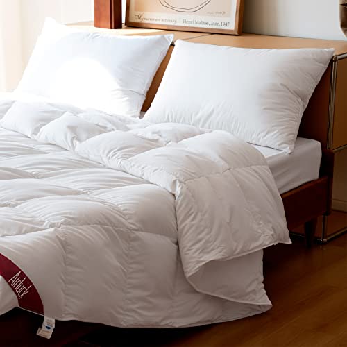 Airluck Lightweight Feather Down Comforter King Size Summer Cooling Down Blanket Solid White Duvet Insert106X90 Inches Soft Down Proof Cotton Poly Cover With Corner Tabs #TOP1