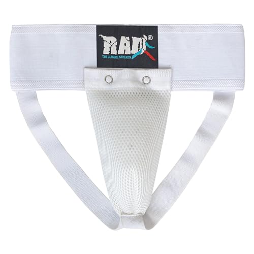 (Large) - RAD Groyne Guard Protective MMA Safety Cup Martial Arts Kick Boxing Shorts Abdo White
