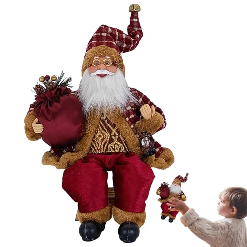 Rukjmqi Sentado Santa Claus Figuras Estatuilla, 13.78 Pulgadas Navidad Felpa Santa Claus Adornos, Clásico Rojo Santa Claus Decoración, Figuras De Navidad Mesa Chimenea Hogar Textiles
