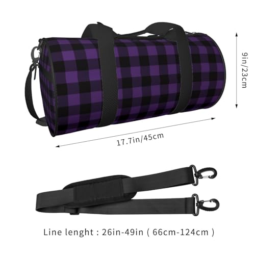 Travel Duffle Bag, Purple black plaid Sports Gym Bag for Women Men, Carry On Bag Weekender Overnight Duffel Bag, Personal Item Travel Bag2
