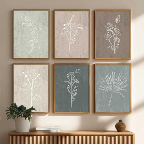 Image of Floral line art Painting for Living Room Bedroom Office Room Decor - Premium Digital Paintings with Frame for Home Decoration - Painting for Wall Decoration - (Pack of 6 Multicolor) (10x13 inch, C)