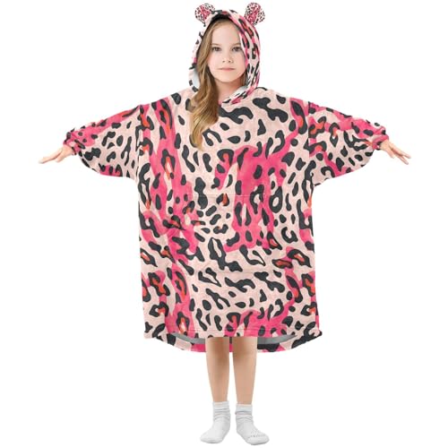Couverture à capuche rose léopard pour enfant en polaire surdimensionnée