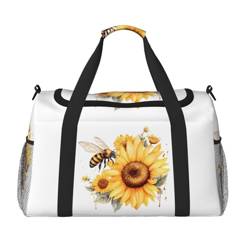 Duffle Bag Watercolor Bees Sunflower Travel Duffel Bags for Men Women with Adjustable Strap Carry on Gym Bag Overnight Weekender Bag