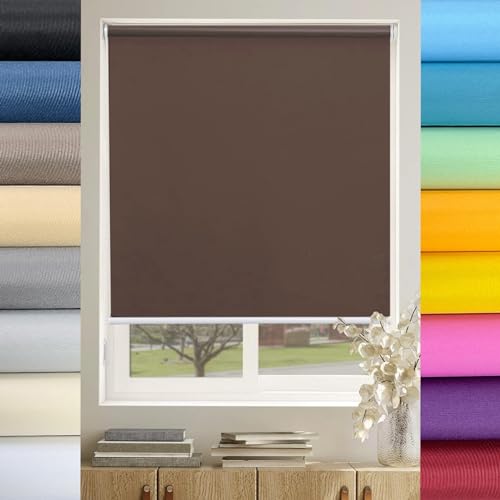Klemmfix ohne Bohren Verdunklungsrollo 35 x 130 cm Sonnenschutz und Sichtschutz Fensterrollo Seitenzugrollo Klemmrollo mit Klemmträger, für Fenster & Tür, Braun