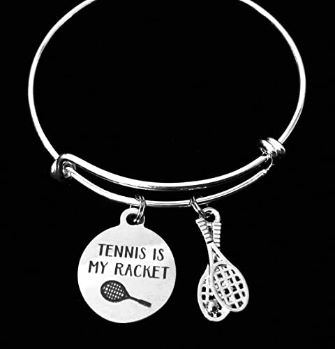 Tennis Is My Racket Tennis Charm Bracelet Silver Wire Bangle Tennis Coach Gift #TOP1