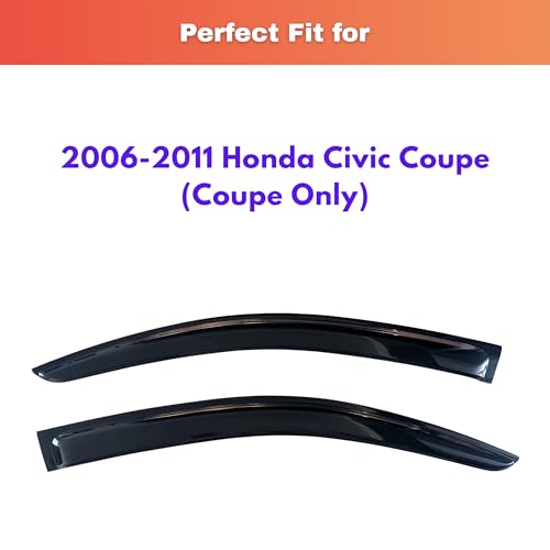 Image of KPY Rain Guards Fit for 2006-2011 Honda Civic Coupe, Out-Channel Window Visors Vent Wind Deflectors 2PC, Car Accessories for 06-11 Civic Coupe (Coupe Only)