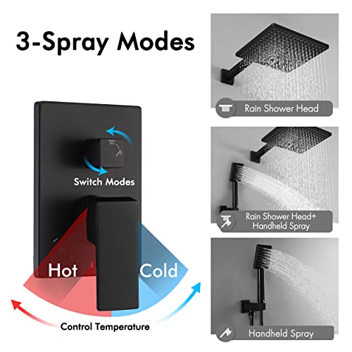 Bathroom Shower System With Rain Shower Head & Handheld Shower, Matte Black Xb6223-Bk #TOP2