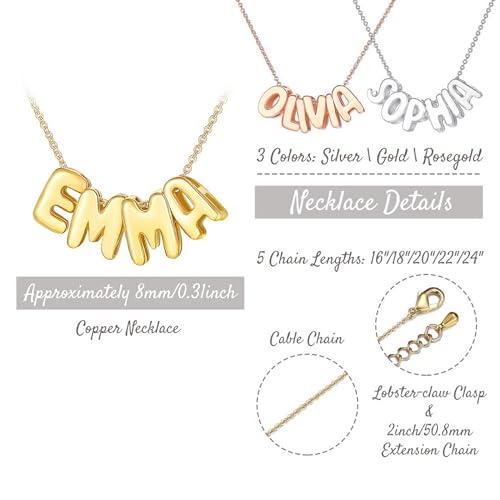Custom Bubble Name Necklaces for Women Personalized Bubble Letter Necklace Gold/Silver/Rosegold Balloon Letter Name Necklace Personalized Bubble Initial Necklace for Mom Girlfriend Wife2