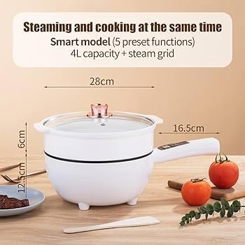 Image of 3L Electric Frying Pan & 4L Steamer | Multifunctional Portable 1500W Non-Stick Pot for Cooking | Durable Heat Safe Handle | Touch Control Panel | Includes a Spatula (STANDARD)