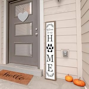 Welcome To Our Home Sign For Front Porch Standing 45"X9" Wooden Framed Dog Paw Welcome Print Large Farmhouse Rustic Long Outdoor Tall Vertical Home Front Door Wall Decor (Wood White) Welcome To Our Home Sign For Front Porch Standing 45X9 Wooden Framed Dog Paw Welcome Print Large Farmhouse Rustic Long Outdoor Tall Vertical Home Front Door Wall Decor Wood White