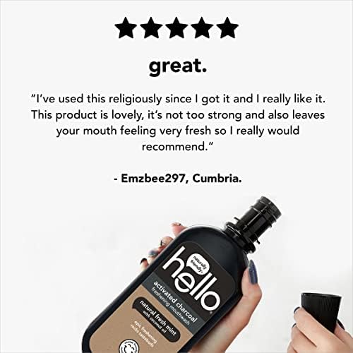 Hello Activated Charcoal Epic Freshening Mouthwash, Fluoride-Free Mouthwash with Natural Fresh Mint and Coconut Oil, Vegan, 443 ml