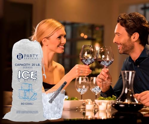 Party Bargains 20 lb Plastic Drawstring Ice Bags 50 Count 28″ x 14″ Durable Heavy Duty Ice Storage Bags for Parties Catering Coolers Outdoor Events