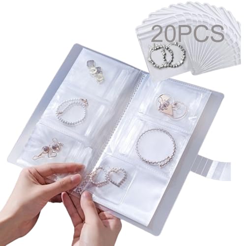 2024 Transparent Jewellery Storage Book Set, 84 Slots Jewelry Storage Book Organizer with 40/80 Pockets, Jewelry Organizers and Storage for Rings, Necklace, Bracelets (Book+20 Bags)