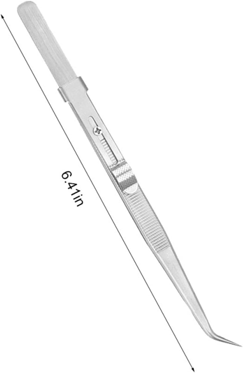 Precision Tweezers 165mm Anti Static for Jewelry Electronic Components Holding Tightly Adjustable Slide Lock Tweezer Precision long tweezers for Crafting, Jewelry, Electronics, and Lab Work(Bent)