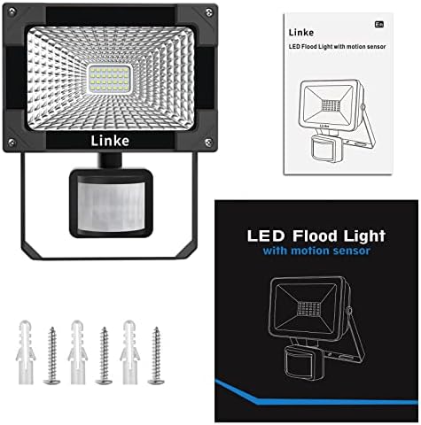 Linke 25W Security Light Outdoor Motion Sensor, 2100LM Bright PIR Floodlights, 6500K Daylight White Led Floodlight with Motion Sensor IP66 Waterproof Perfect for Garden, Porch, Courtyard, Garage