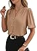 EVALESS Button Down Shirts for Women Business Casual Pleated V Neck Dressy Tops Short Sleeve Work Blouses Spring Summer Outfit Parchment L