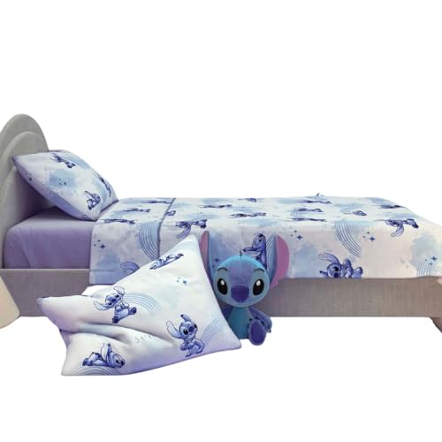 Jogo de Cama 100% Algodão Solteiro Estampado Stitch 1,40 m x 2,10 m Com 3 peças