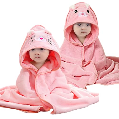 Image of 2 Pcs Baby Hooded Towels,31 x 31 in Baby Washcloths, Infant Super Soft Baby Bath Towels with Hood for Toddlers1-3,Highly Absorbent Viscose Hooded Towel for Boys, Girls, Newborn Essentials