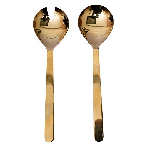 Nestroots Serving Spoon & Salad Server Spoon with long Handle Set of 2 for Dining Table/Kitchen | 1 Serving Spoon, 1 Salad/Noodles Serving | Shiny Polish Stainless Steel - Daily Home, Party or Restaurant Use(Copper)