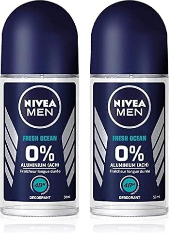NIVEA MEN Déodorant Bille Fresh Ocean 0% (1 X 50 Ml), Déodorant Homme Protection 48 H, Soin Homme Sans Sel Aluminium & Sensation De Fraîcheur (Lot de 2)