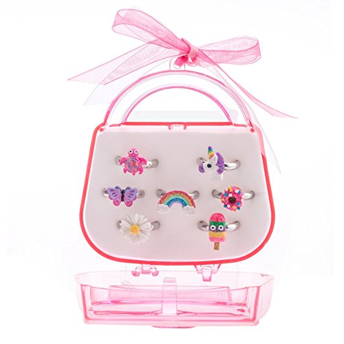 Minihope Adjustable Rings Set For Little Girls - Colorful Cute Unicorn Butterfly Rings For Kids, Children's Jewelry Set Of 7 #TOP6