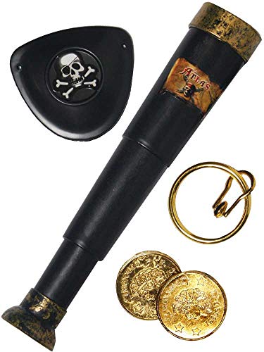 Pirate Party Set Telescope, Eye patch, Earring & Coins (accesorio de disfraz)