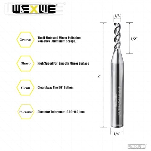Image of Tools High Finishing Carbide End Mill for Aluminum or Copper Cutting, U-Type Design Square Milling Cutter, 3 Flute Mill Bits Sets 1 /2 Shank (1 /8-2 inch 2PCS)