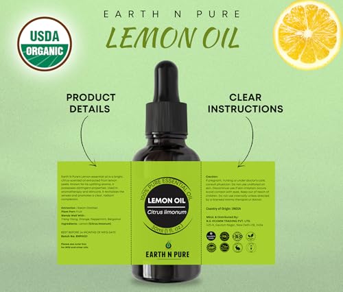 Image of Earth N Pure Lemon Essential Oil for Revitalizing Care for Face, Scalp & Skin | 250 ML