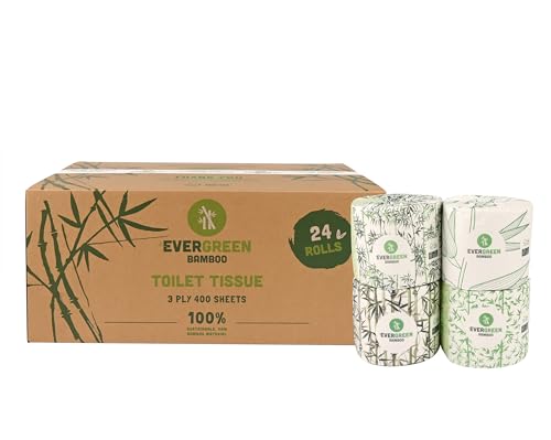 EVERGREEN BAMBOO Toilet Roll 24 x 400 Sheets Per Roll 3-Ply Toilet Tissues - Eco Friendly Premium Quality Bamboo Toilet Paper - Plastic-Free, Soft, Strong, Sustainable, and Biodegradable