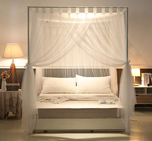 Mengersi Simple 4 Corners Post Curtain Bed Canopy Bed Frame Canopies Net,Bedroom Decoration Accessories(California King,White) #TOP3