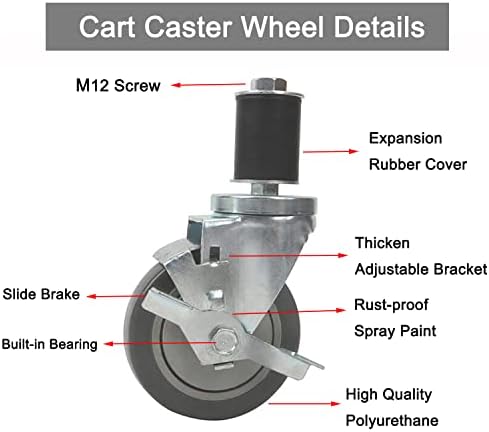 Nisorpa 4 Inch Castor Wheels 4 Pack 100mm Industrial Castor Wheels Heavy Duty Castors Wheel 2 Brake + 2 Non Brake 360° Swivel Rubber Casters for Furniture Workbench Cargo Moving Load Capacity 480KG