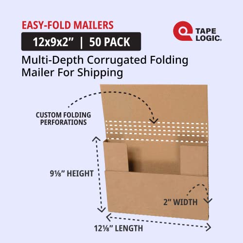 Tape Logic Tlm2Bkk Easy-Fold Mailers, 12 1/8" X 9 1/8" X 2", Kraft (Pack Of 50) #TOP1