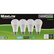 Maxlite LED Dimmable 4 Pack A19 Bulb 100W Daylight 5000K, White