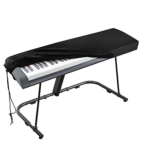 Cubierta para el teclado de piano, cubierta protectora tramo de terciopelo con cordón elástico ajustable para 76 teclas del teclado, piano digital, Yamaha, Casio, Roland. Con una cerradura(Negro)