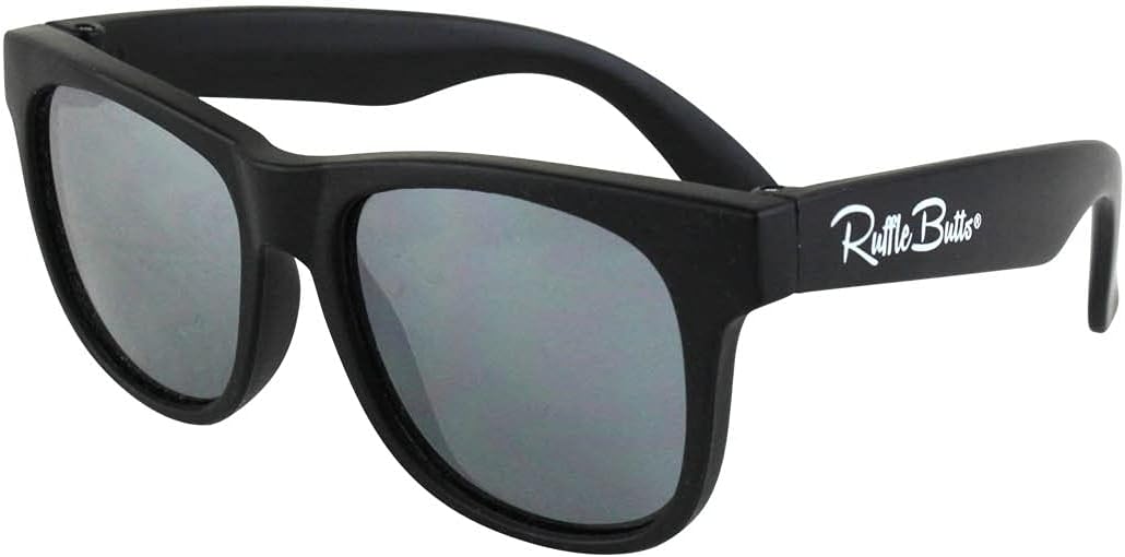 RuffleButts Kids Sunglasses Impact-Resistant Polycarbonate Lenses with 100% UVA/UVB Protection and Flexible BPA-Free Frames - Black - 0-24 Months