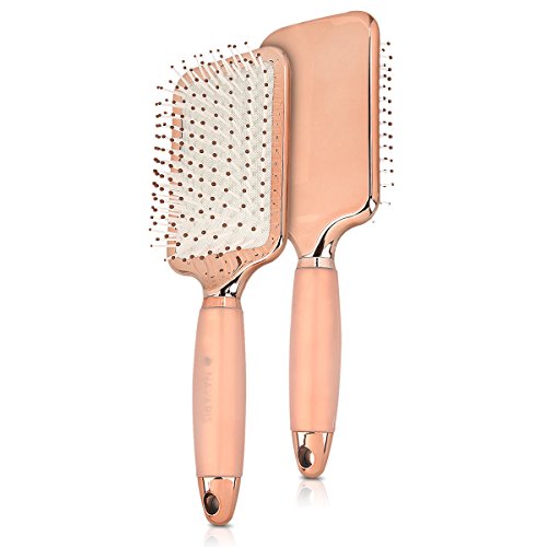 Navaris Paddle Brush Large Detangling Styling Hairbrush For All Hair Types With Conforming Comfort Gel Handle Metallic Rose Gold #TOP7