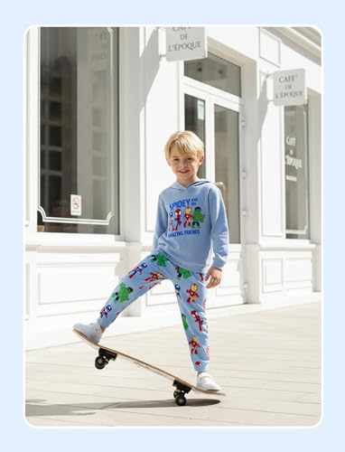 Disney Boys' Sweatsuit Set 2 Piece Hooded Top Sweatshirt Jogger Sets Avengers Fall Hoodie Lightweight Sweatpants Autumn Tracksuit Child Sweat Outfit Pullover Sweatshirt Suit Light Blue Size 5-6 Years - image 7