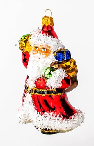 Polish Gallery Christmas Tree Ornament Blown Glass Classic Santa, 5 inch, Red, White, Black