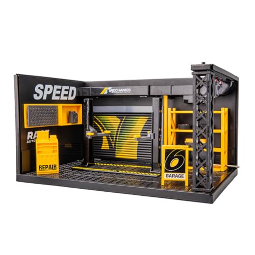 Fuwraixis 1:24 Simulación DIY Ensamblado Coche Taller Escena Parque de Coches Adornos Niños Regalo Coche Modelo Almacenamiento Juguete