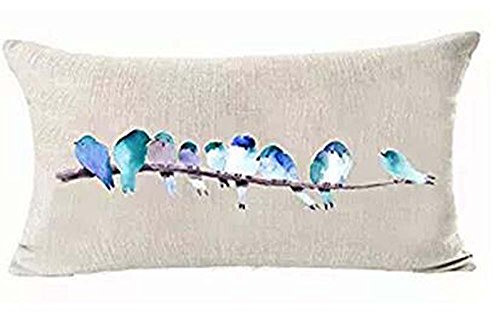 Cute Watercolor Lovely Blue Birds In Tree Branch Cotton Linen Throw Lumbar Waist Pillow Case Cushion Cover Home Office Decorative Rectangle 12 X 20 Inches ??????¡­ #TOP1