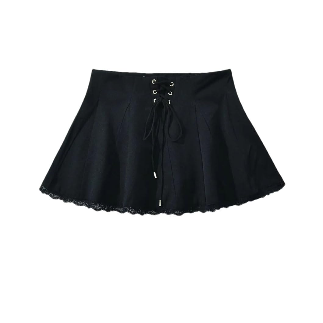 Minifalda con cordones frontales para mujer, cintura baja, acampanada, faldas cortas Y2K, faldas deportivas de golf