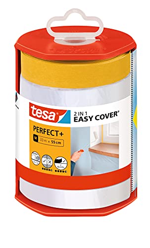 tesa Easy Cover Perfect+ Dispenser M - 2in1 masking film with Washi tape and dispenser - for clean, precise cuts - with blade cover - 33 m x 0.55 m