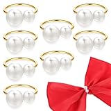 MBAIYO Gold Pearl Napkin Rings Set of 8, Gold Napkin Ring Holders Elegantly Holds and Secure Elegant Table Decor for Wedding Christmas Thanksgiving Dinner Party Formal or Casual(8)