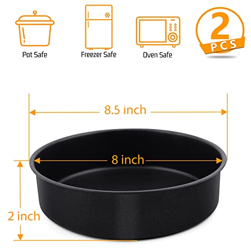 P&P Chef 8 Inch Round Cake Pan Set Of 2, Non-Stick Cake Baking Pans For Birthday Wedding Layer Cakes, Stainless Steel Core & Leak Proof, Sturdy & Healthy, Black #TOP1