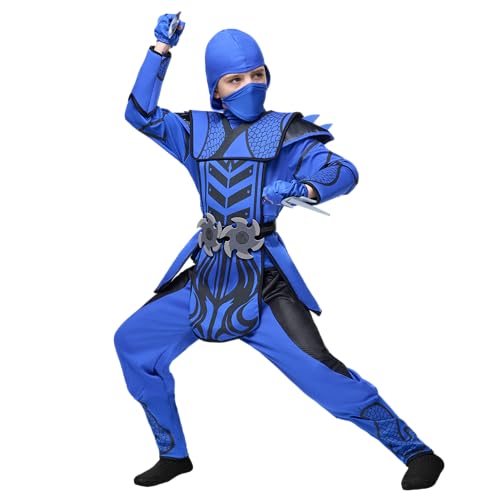 Disfraz de Ninja para Niños Azul Mediano 8-10 años miniatura 3