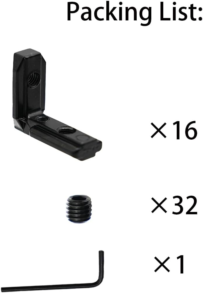 Iverntech 16Pcs Black 4040 Series L-Shape Interior Inside Corner Connector Joint Bracket with Screws Wrench for 40x40 Series Aluminum Extrusion Profile 8mm Slot